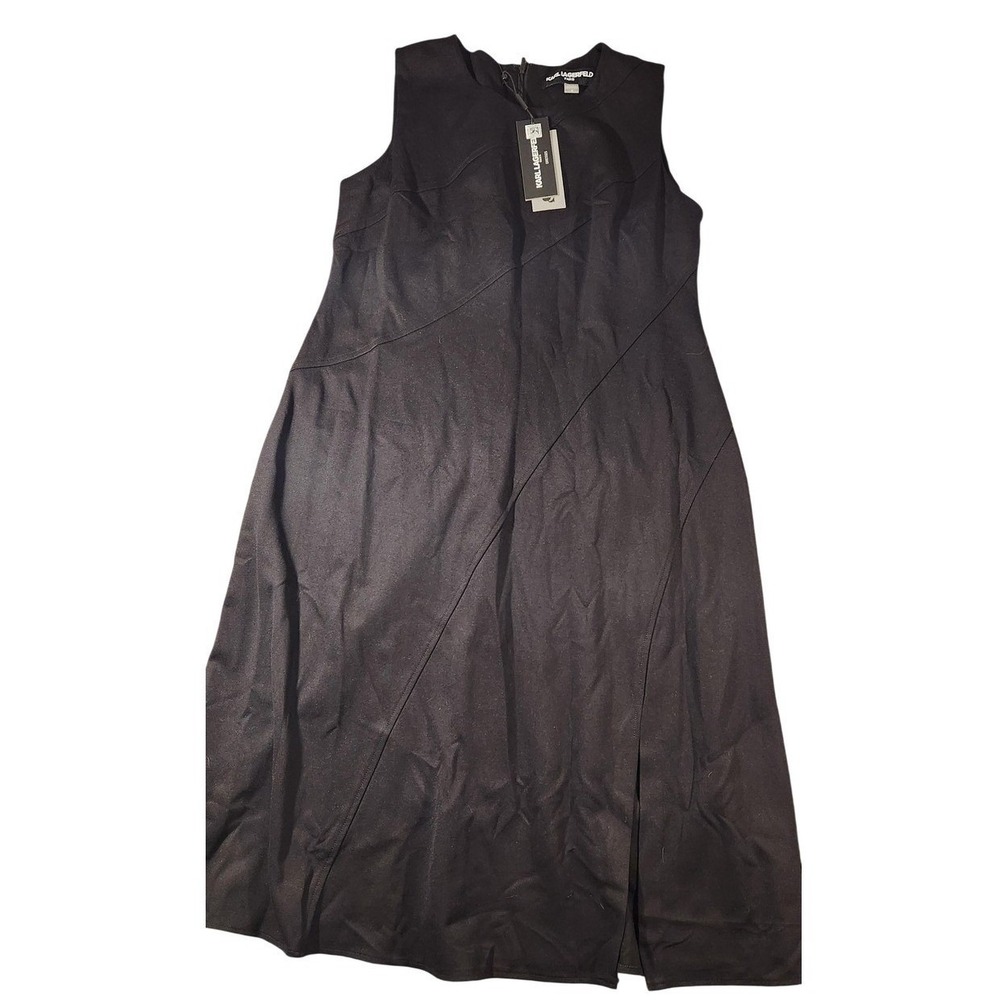 Karl‎ Lagerfeld Paris Dress Womens 14 Black Sleeveless Sheath Knit Work Cocktail